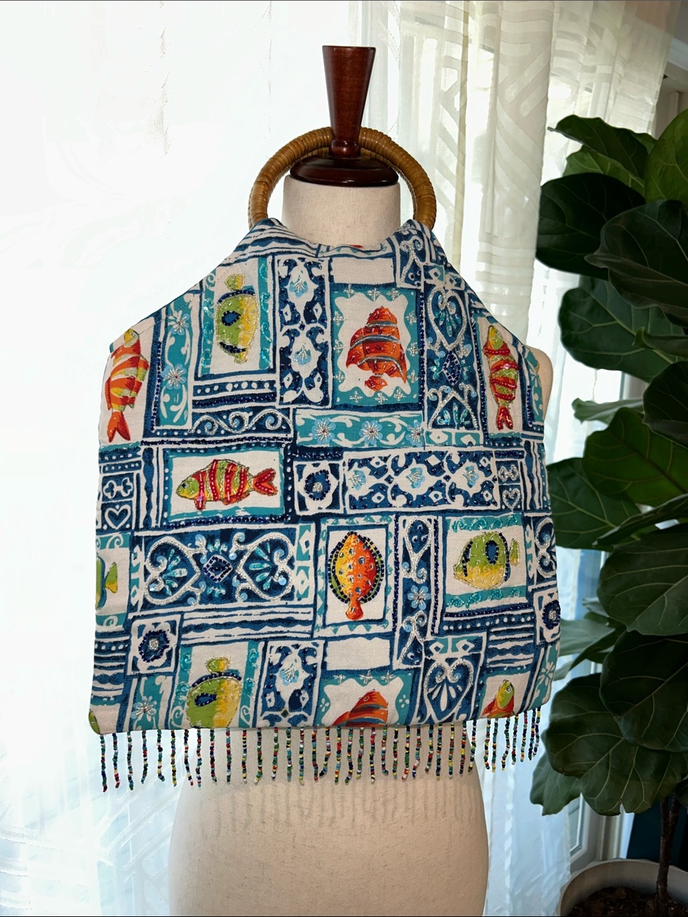 Lord & Taylor Handmade Tropical Fish Beaded Bag